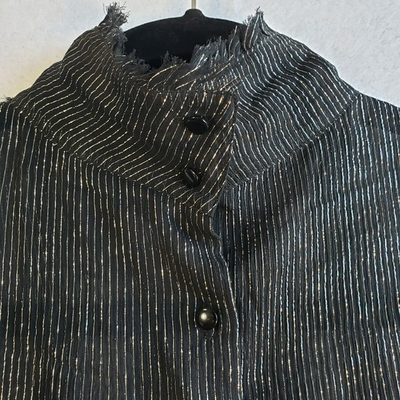 Vintage The Limited Silk Blouse Size M Mock Neck Black Metallic Sheer - Picture 4 of 11